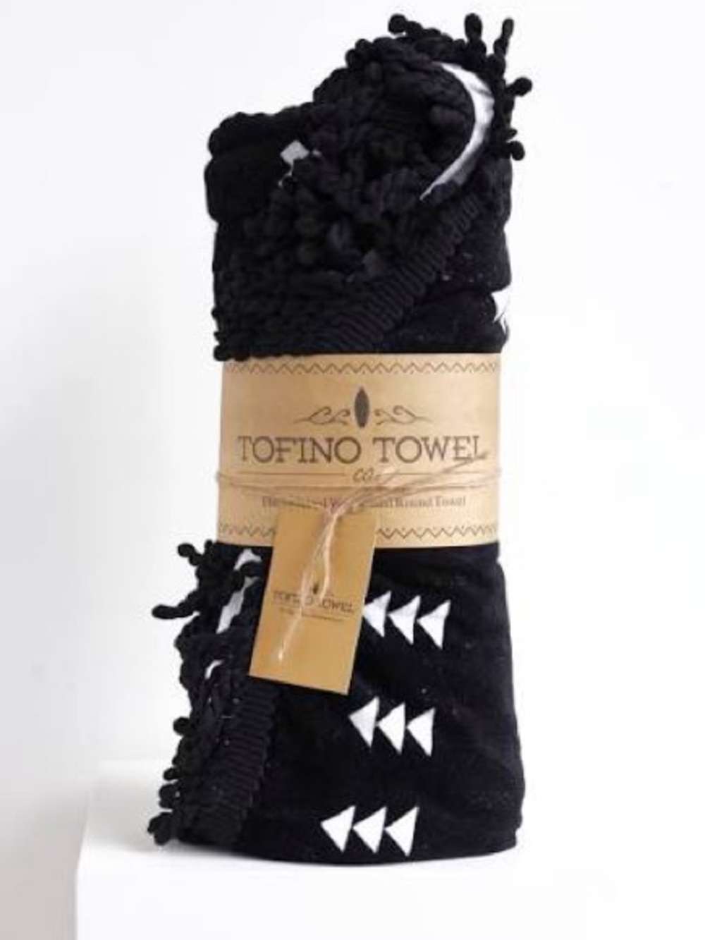 2 Large Tofino Towel Black Turkish Towel with White Triangle Accents Round